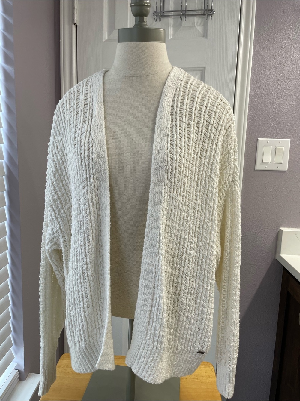 Hollister Cream Open-Front Knit Cardigan Sweater Size Small Boho